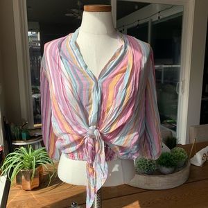 Sadie & Love Tie Font Split Striped Blouse